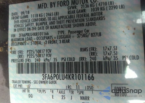 2019 Ford Fusion Hybrid Se from USA, damaged, VIN 3FA6P0LU4KR101166